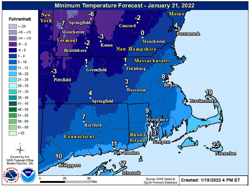 Sunrise temperatures Friday will be in the single numbers in greater Boston. (NOAA)