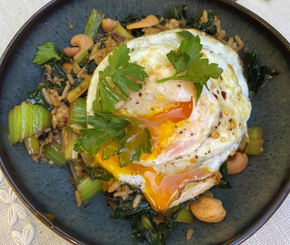 Stir-fried rice with vegetables and fried egg Kathy Gunst/Here &amp; Now)
