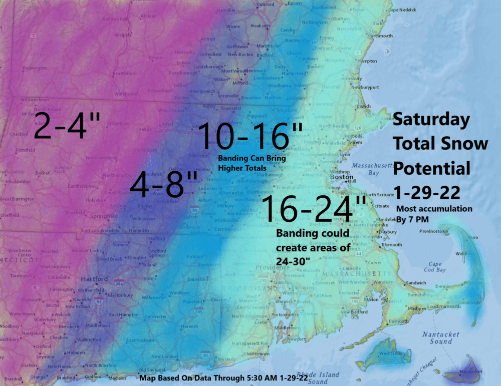 A range of snow totals is expected with the least amount of snow falling in areas farther west. (Dave Epstein for WBUR)