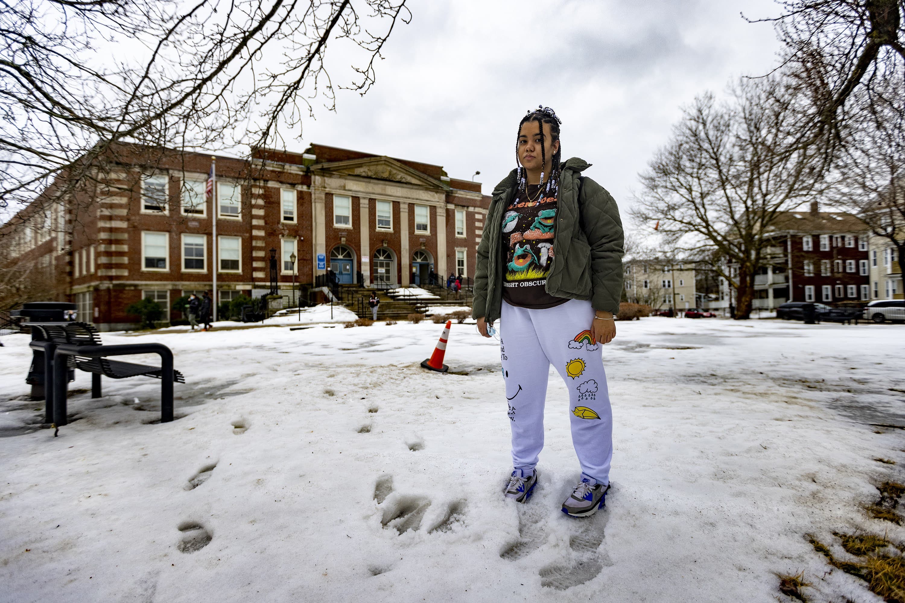 Josiehanna Colon is a student at New Mission High School in Hyde Park. (Jesse Costa/WBUR)