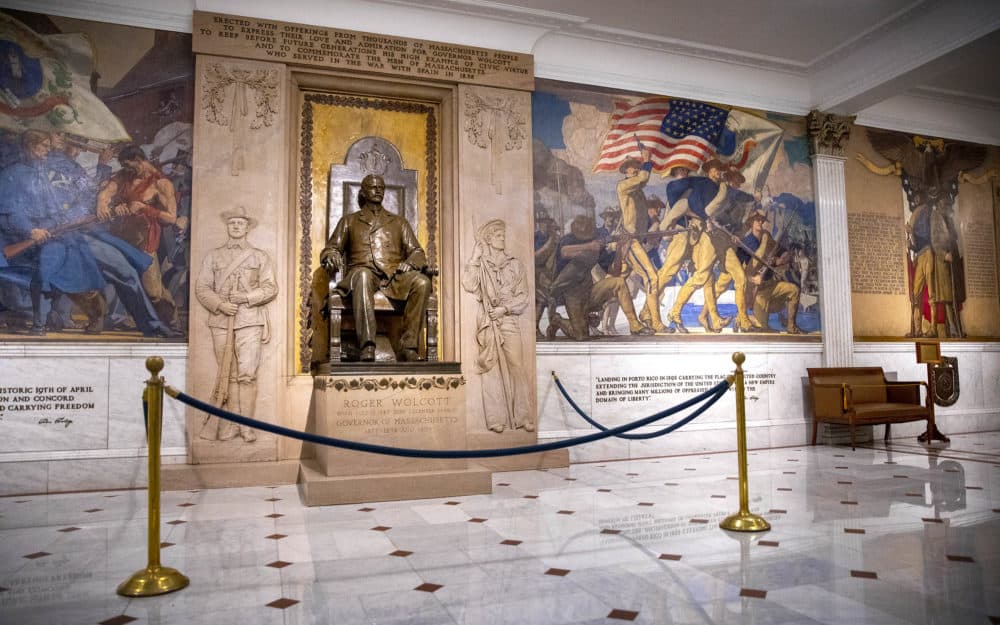 The statue of Gov. Roger Wolcott at the Massachusetts State House. (Robin Lubbock/WBUR)