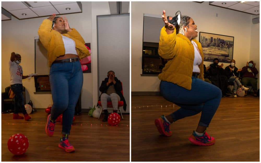 Mercedes Loving-Manley walks at a ball before heading to the judges' table. (OJ Slaughter for WBUR)