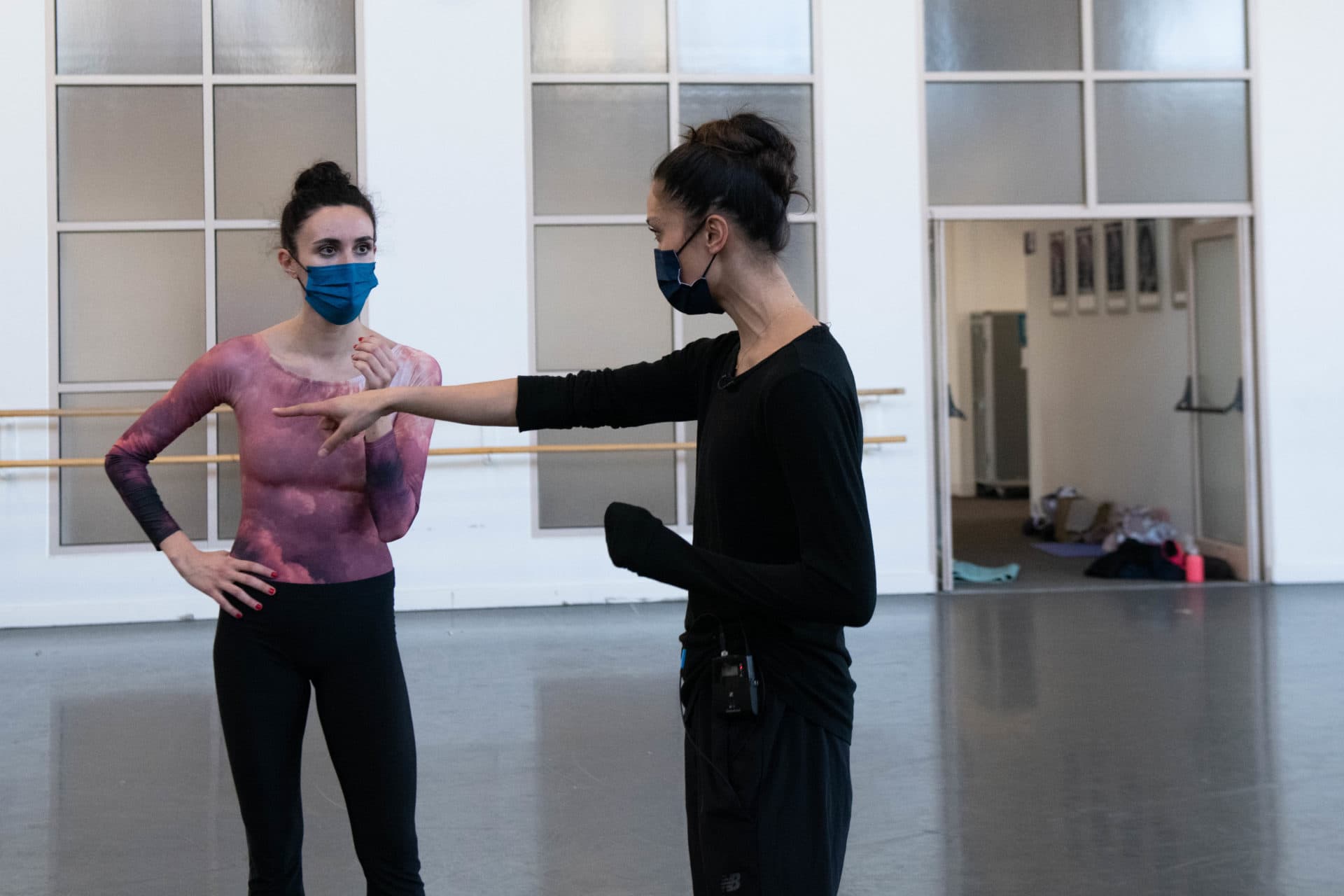 Lia Cirio (left) and María Álvarez rehearsing for &quot;ChoreograpHER.&quot; (Courtesy Brooke Trisolini/Boston Ballet)