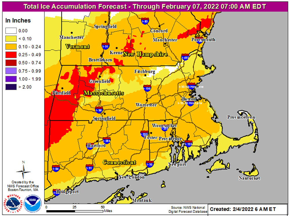 NOAA is forecasting up to a quarter of an inch of ice in most of the area Friday. (Courtesy NOAA)