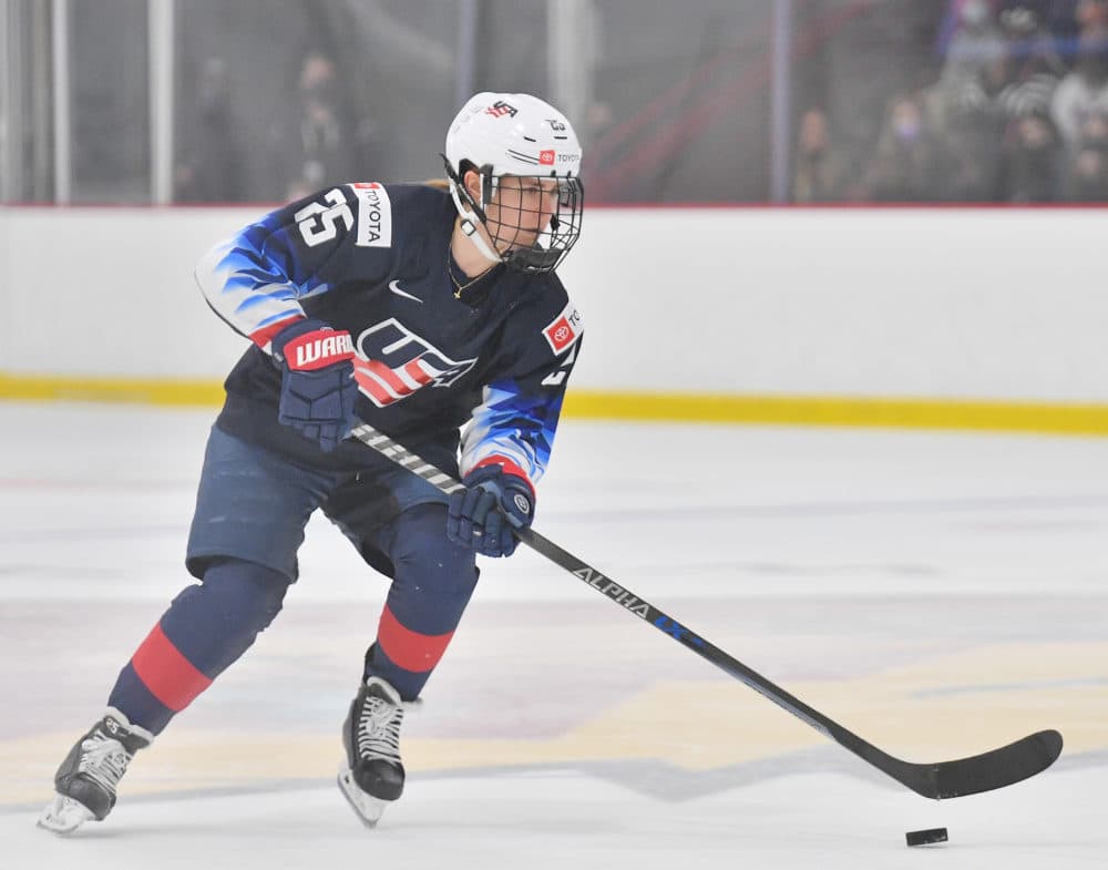 Alex Carpenter skates with the puck at Outpost Ice Arenas on Nov. 09, 2021 in Albuquerque, New Mexico. (Sam Wasson/Getty Images)