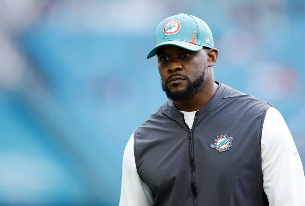 Head coach Brian Flores of the Miami Dolphins walks the field prior to the game against the New England Patriots at Hard Rock Stadium on Jan. 9, 2022, in Miami Gardens, Florida. (Michael Reaves/Getty Images)