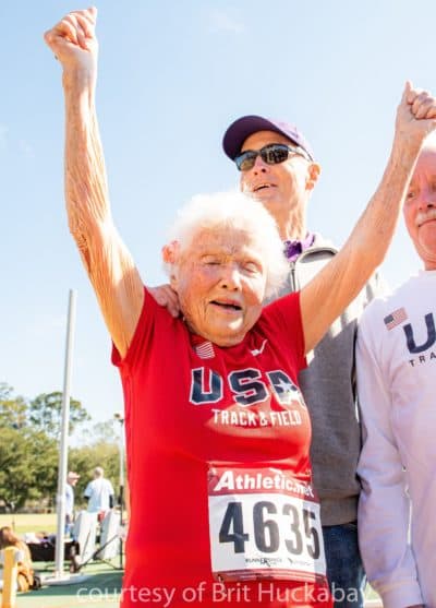 Last November, Julia Hawkins set a new world record for the 100-meter dash at the Lousiana Senior Olympics — at the age of 105. (Brit Huckaby/National Senior Games)