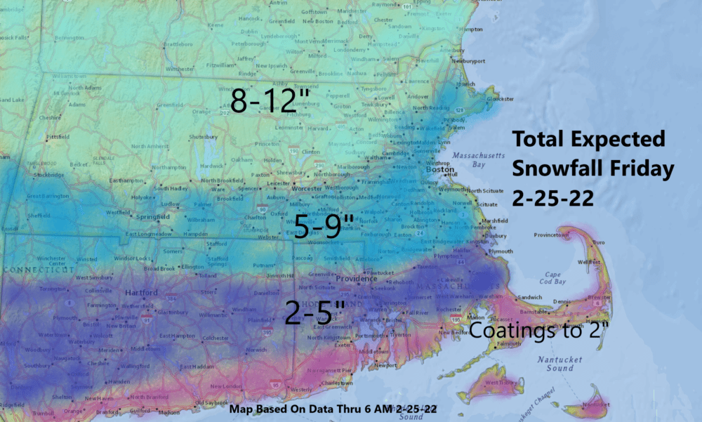 Boston will likely end up with about 7 to 8 inches of snow from this storm. (Courtesy NOAA)