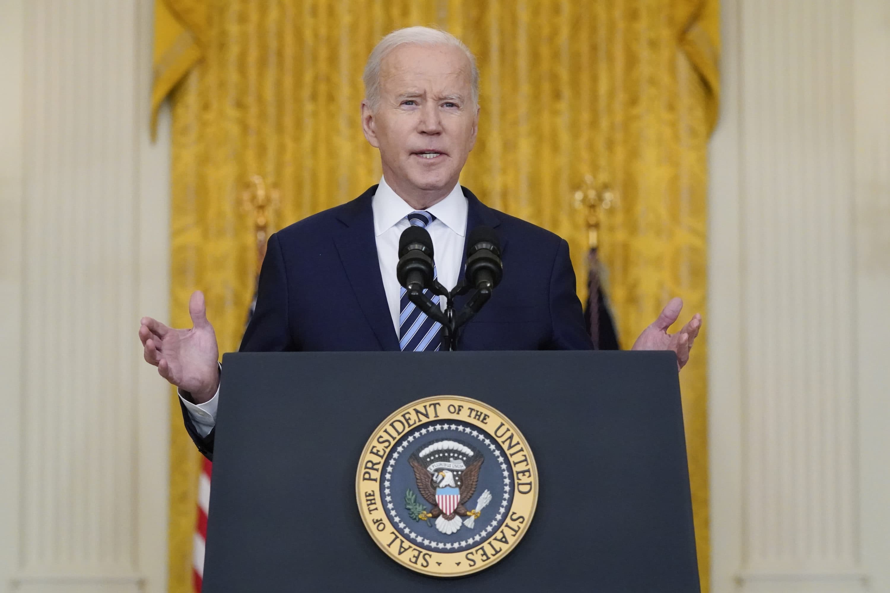 President Biden speaks about the Russian invasion of Ukraine in the East Room of the White House on Thursday in Washington. (Alex Brandon/AP)