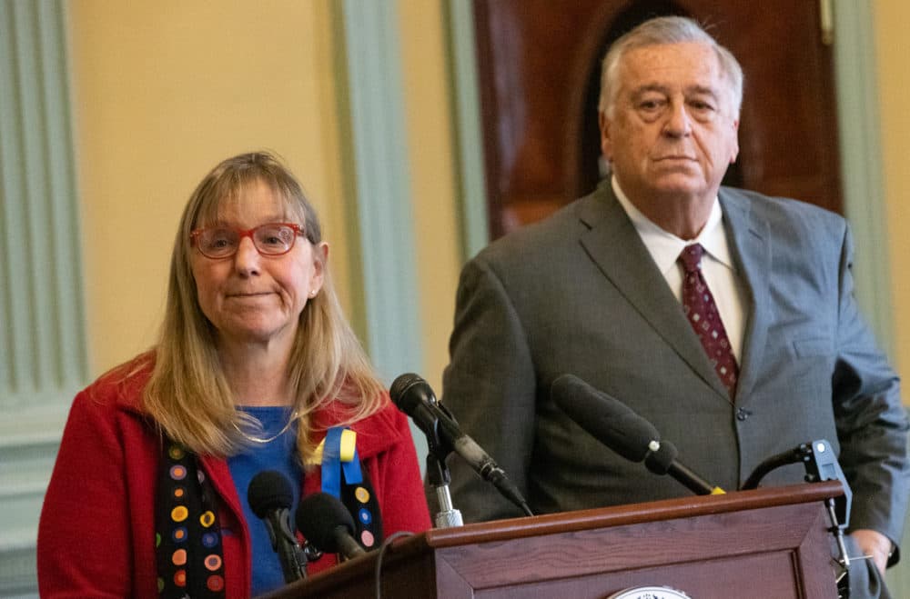 &quot;It honestly doesn't matter where I stand,&quot; Senate President Karen Spilka said about sports betting at a Monday press availability. (Sam Doran/SHNS)