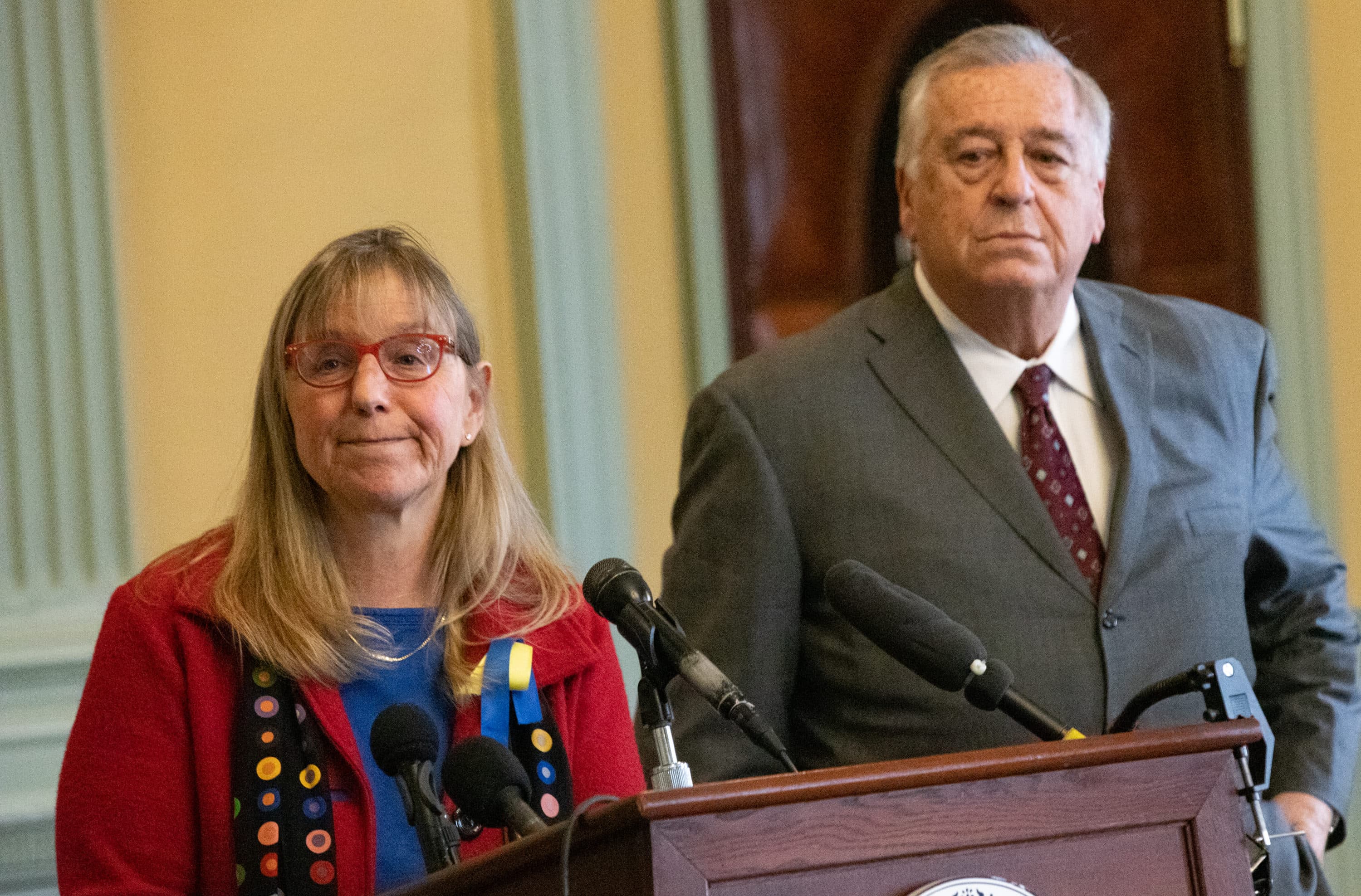 "It honestly doesn't matter where I stand," Senate President Karen Spilka said about sports betting at a Monday press availability. (Sam Doran/SHNS)
