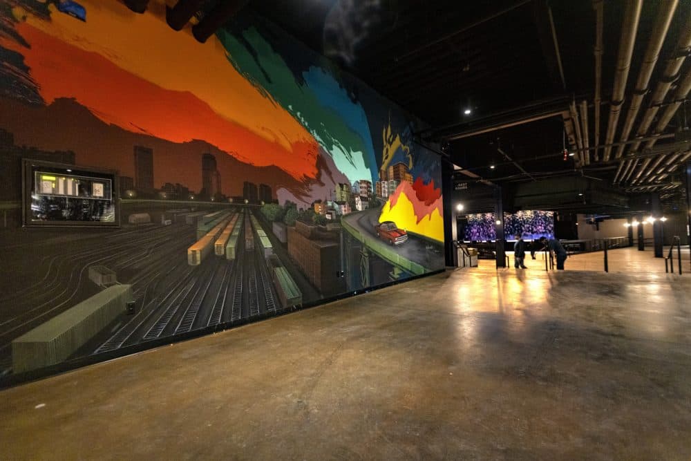 Patrons are greeted upon entry, a giant mural by artist Filipe Ortiz inspired by the song by Modern Lovers. (Jesse Costa/WBUR)