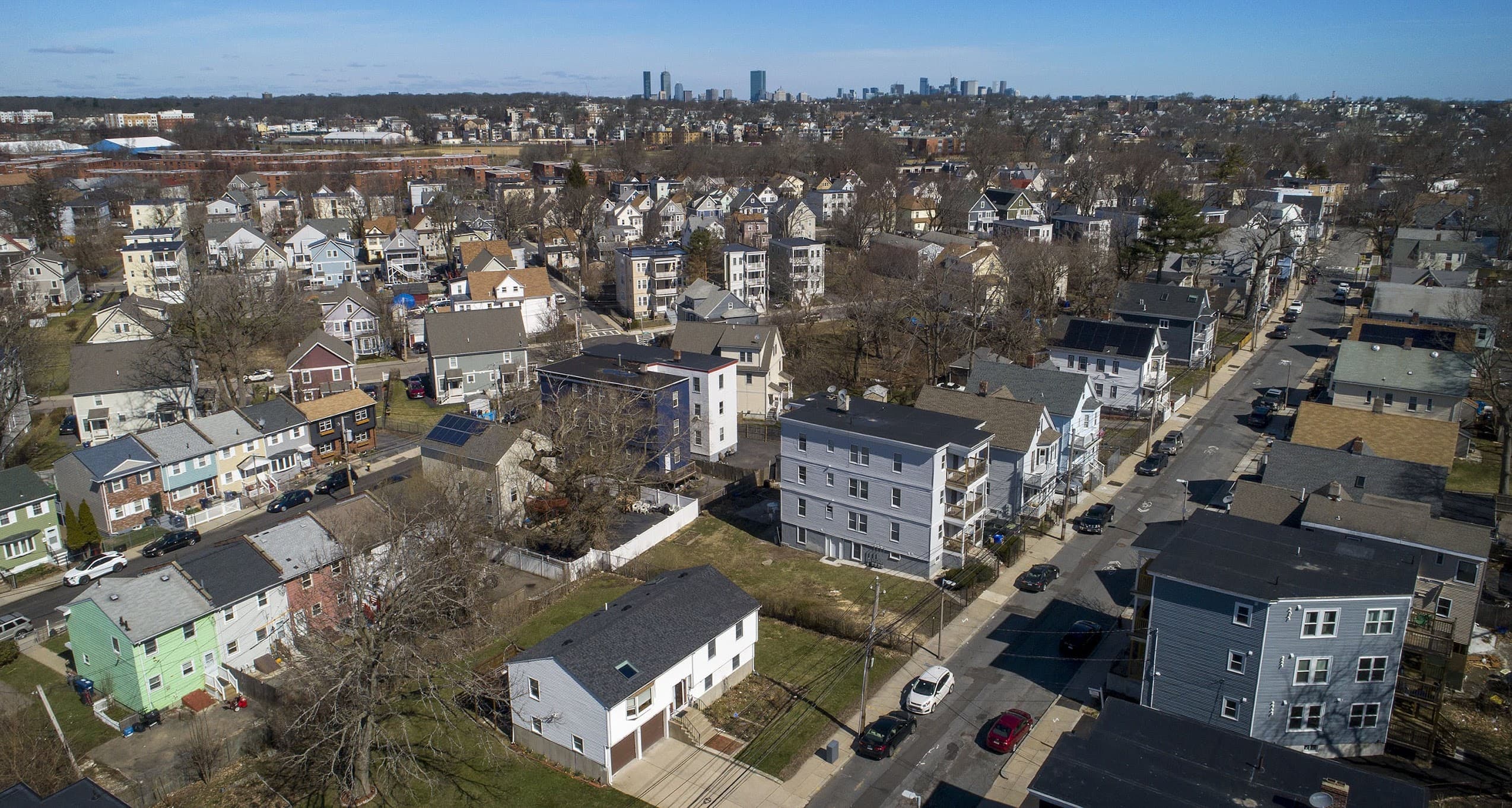 From Ballo Avenue in Mattapan, looking toward downtown Boston. (Robin Lubbock/WBUR)