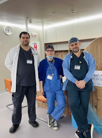 &quot;My team — urgent pediatric surgeons now, and transplant team I hope again after victory,&quot; says Dr. Oleg Godik, who is on the right. (Courtesy of Oleg Godik)
