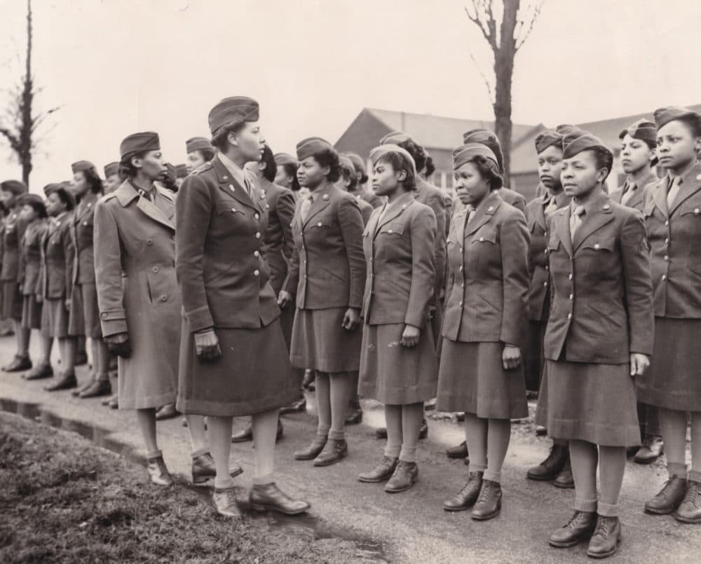 Members of the 6888th battalion stand in formation in Birmingham, England, in 1945. (U.S. Army Women's Museum via AP, File)
