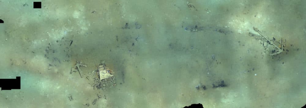 This mosaic image shows what researchers believe to be the site of the wreck. (NOAA Ocean Exploration via AP)