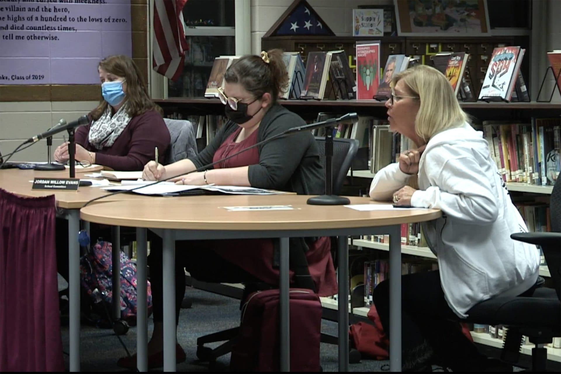 Carroll-Sue Rehm lives in Florida but has grandchildren in the Dudley-Charlton School District. She's led the effort to recall all five sitting school committee members. (Screenshot: Dudley-Charlton School Committee meeting)