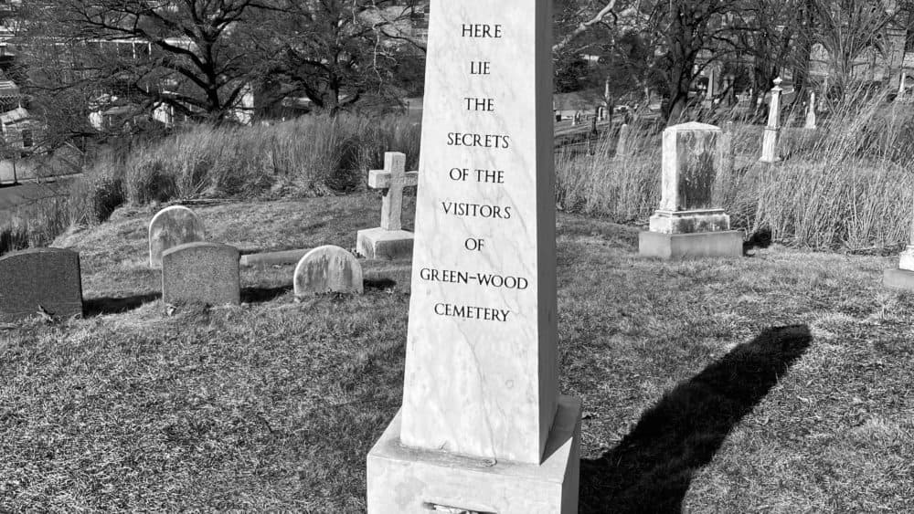 Green-Wood Cemetery art installation, "Here Lie the Secrets of the Visitors of Green-Wood Cemetery." (Courtesy Allyson McCabe)