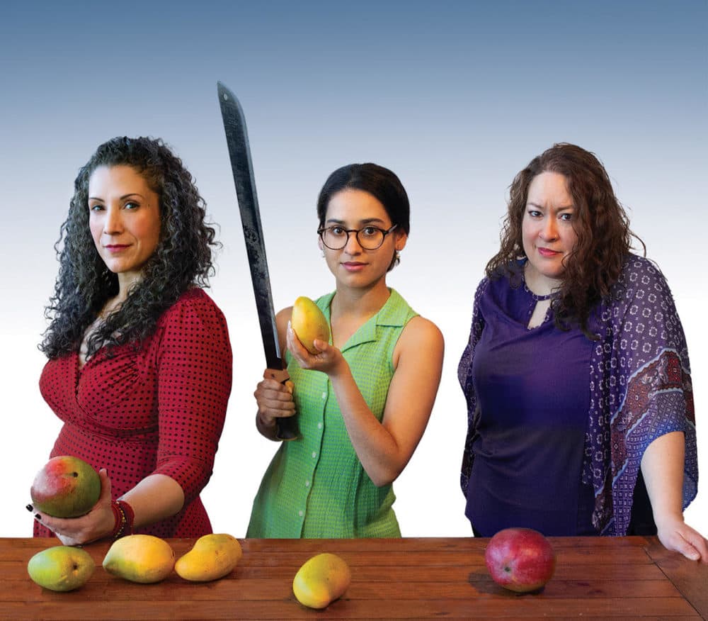 Paola Ferrer, Luz Lopez and Karina Beleno Carney in a press image for &quot;Don't Eat the Mangos.&quot; (Courtesy Apollinaire Theater Company &amp; Teatro Chelsea)