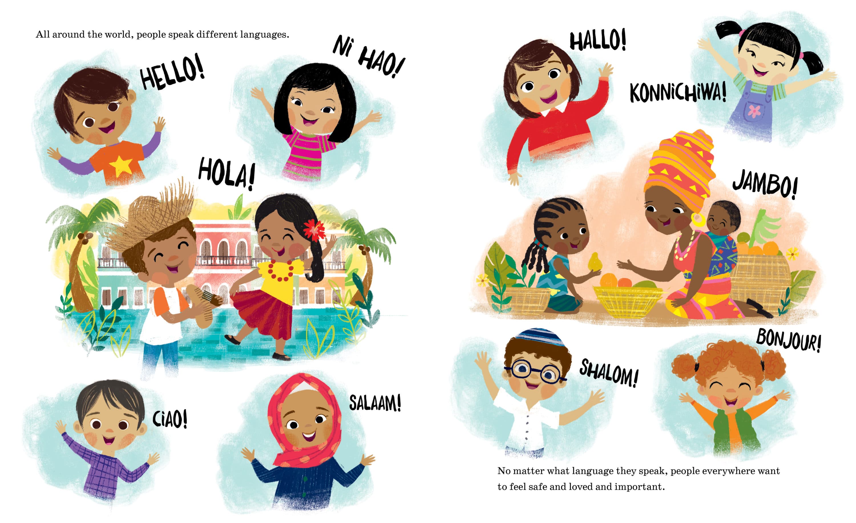 A page from Miry Whitehill's "Our World Is A Family: A Book About Being A Good Neighbor." (Illustrations by Nomar Perez)