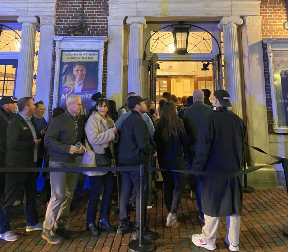 Fans wait outside The Wilbur for Chris Rock's show on Wednesday night. (Cristela Guerra/WBUR)