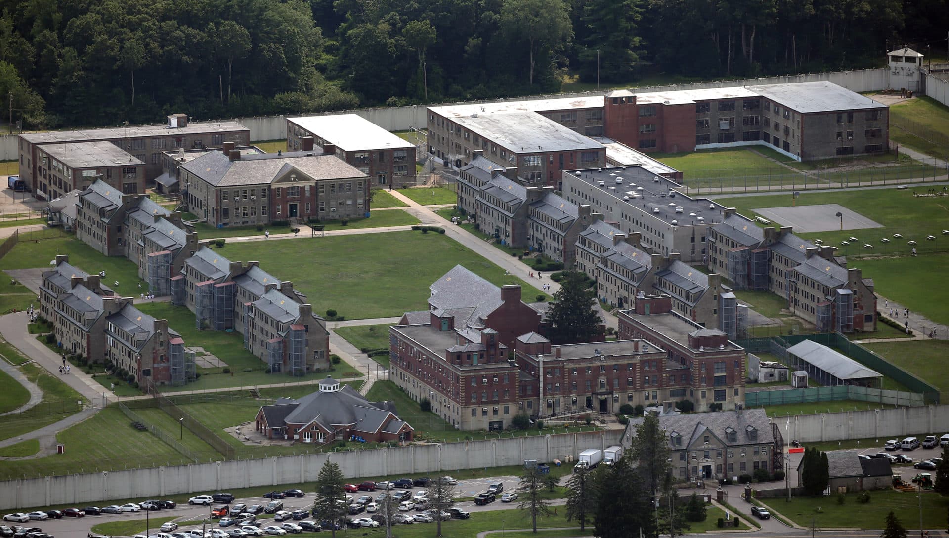 An aerial view of Massachusetts Correctional Institution at Norfolk (MCI-Norfolk) on July 22, 2021. (David L. Ryan/The Boston Globe via Getty Images)