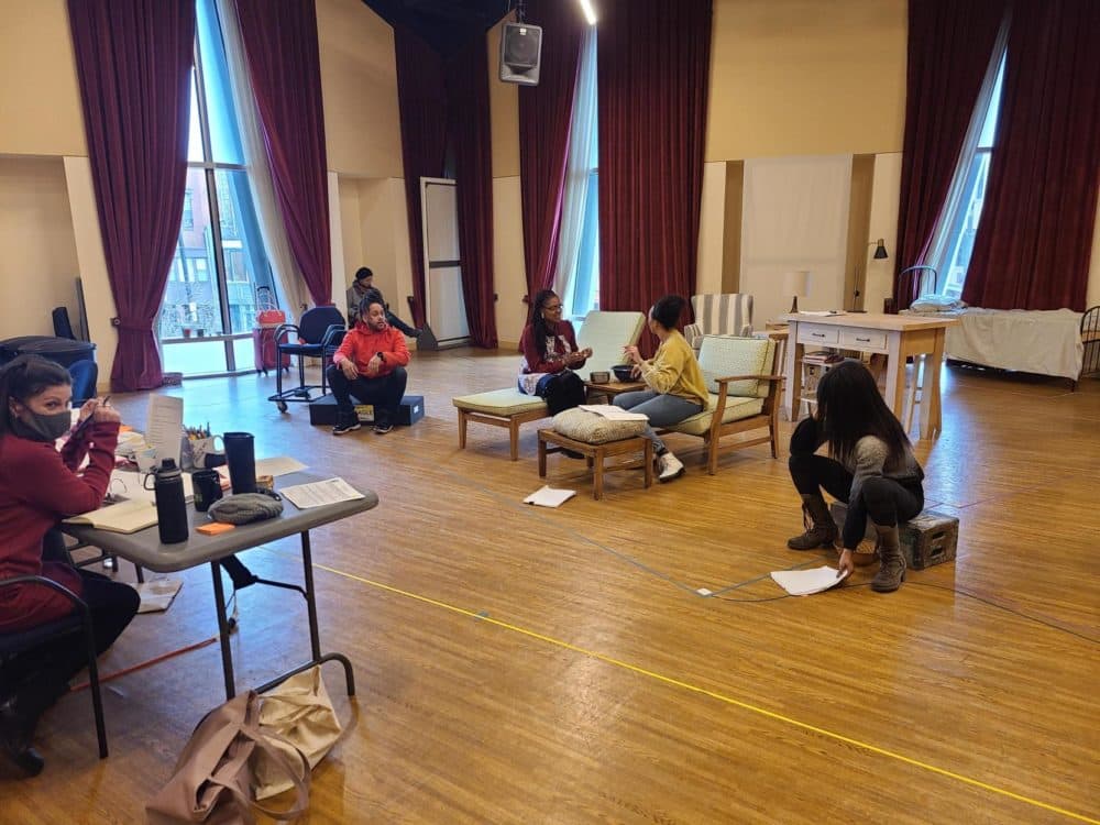 The cast of &quot;Our Daughters, Like Pillars&quot; in rehearsal. (Courtesy The Huntington)