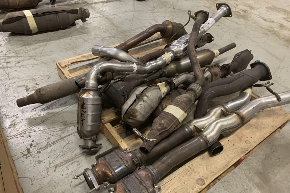 In this undated photo provided by the Utah Attorney General's Office, catalytic converters are shown after being seized in a recent investigation. (Utah Attorney General's Office via AP)
