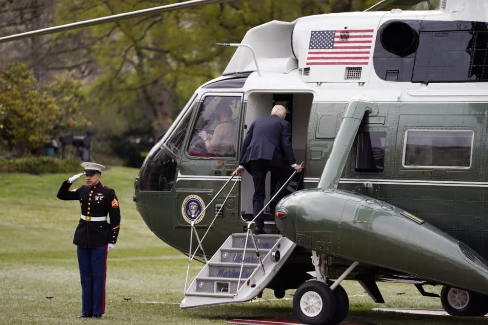 President Biden boards Marine One on the South Lawn at the White House, April 21, 2022, in Washington. (Evan Vucci/AP)