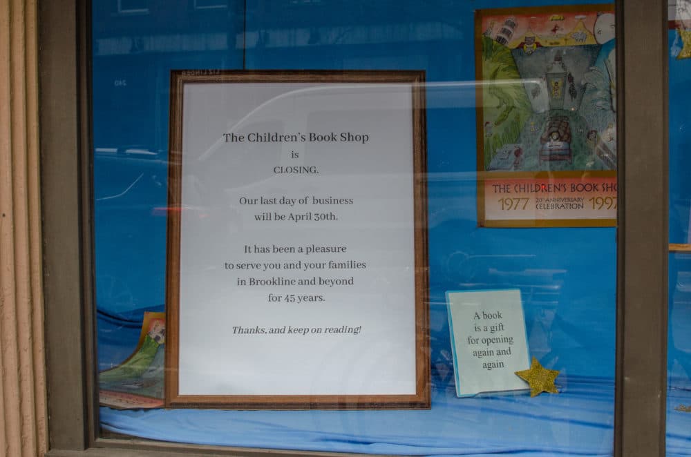 A sign in the window of The Children's Book Shop alerts customers of its closing. (Courtesy of Sharon Brody)
