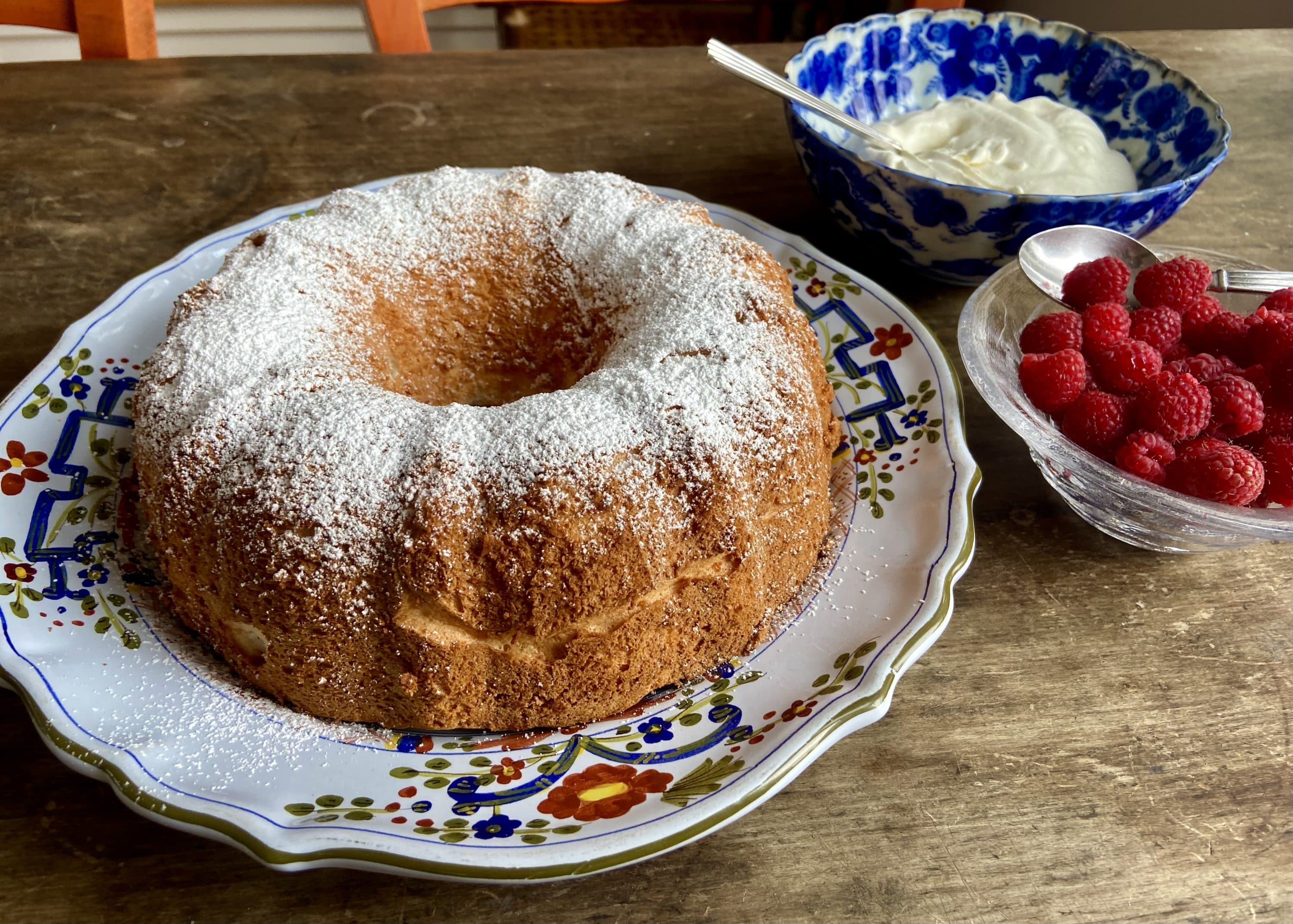 Angel food cake with vanilla whipped cream and spring berries. (Kathy Gunst)