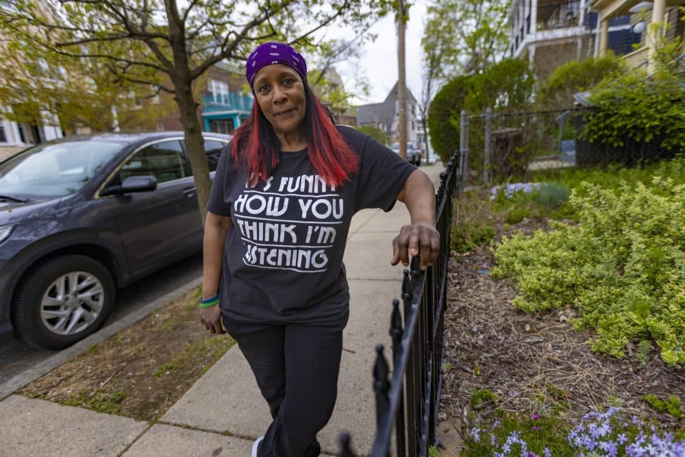 Tracey Williams, 60, says moving from a traditional homeless shelter into a hotel-based shelter marked a turning point in her life. (Jesse Costa/WBUR)