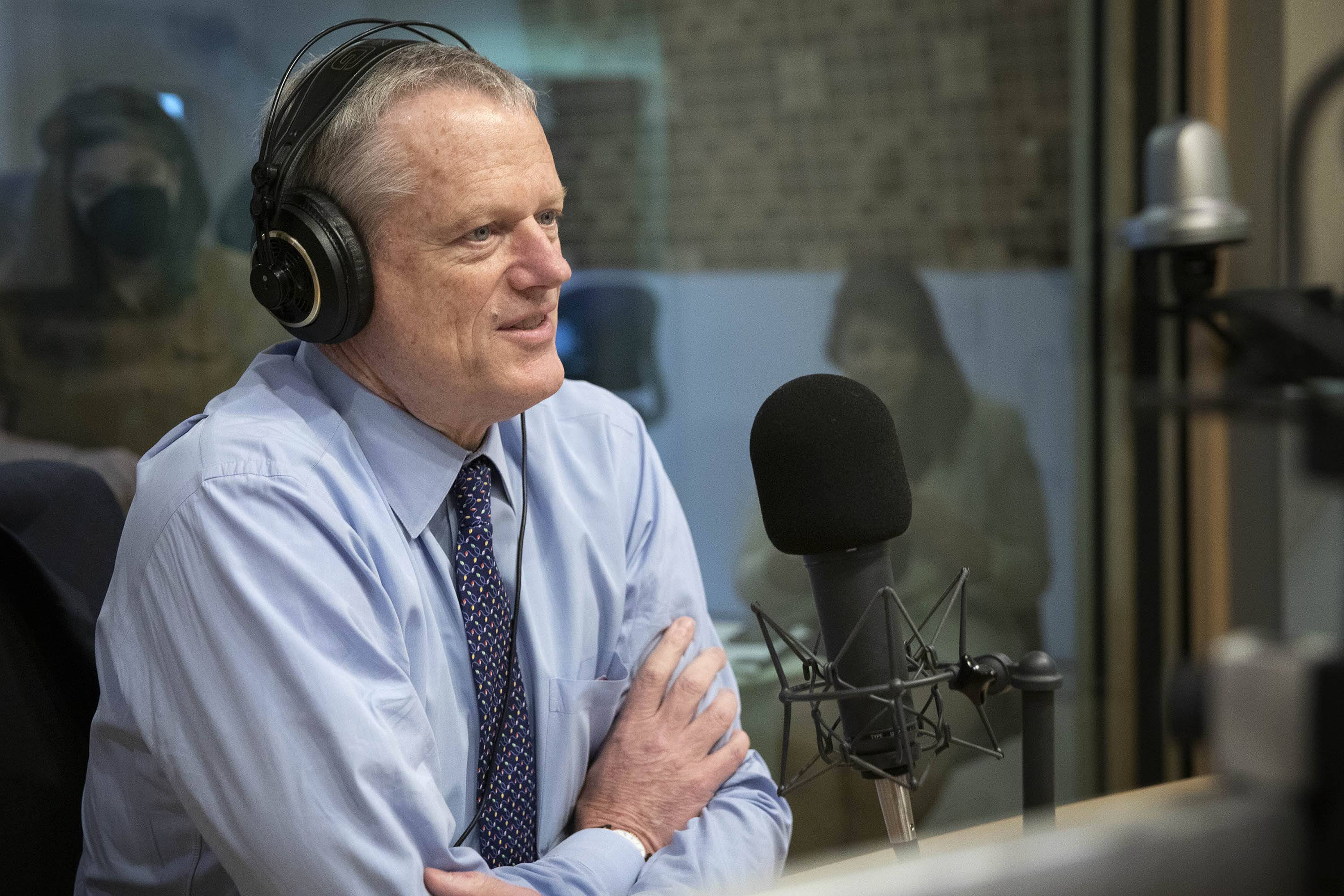 Massachusetts Gov. Charlie Baker at WBUR's studios. (Robin Lubbock/WBUR)