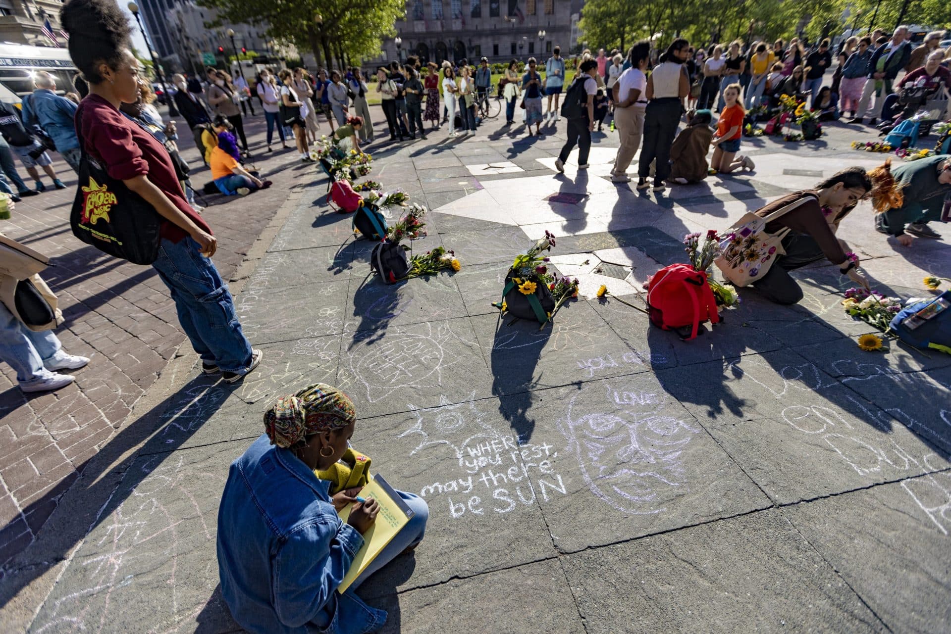 The scene at Copley Square Plaza during the memorial. (Jesse Costa/WBUR)