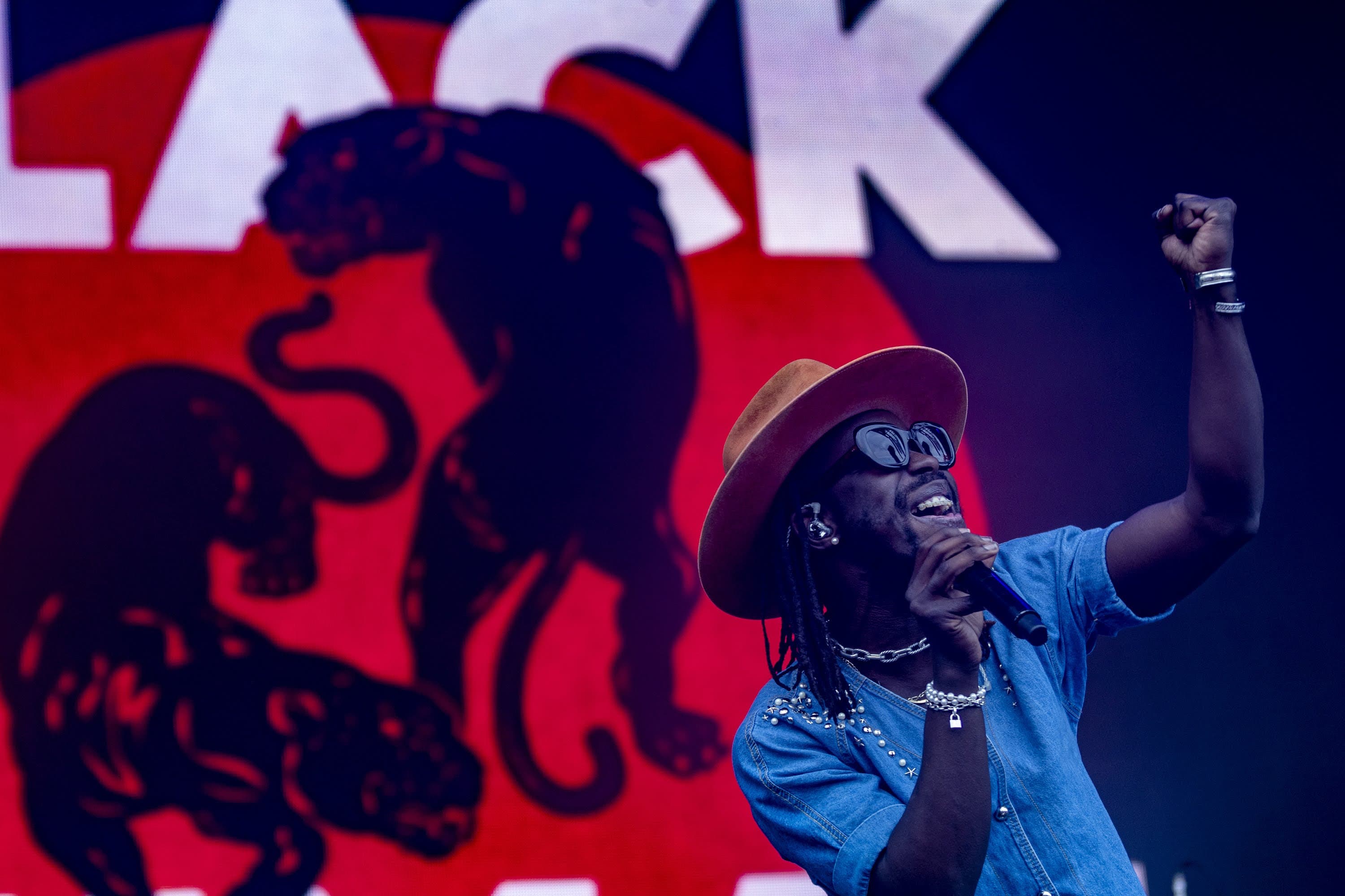 Eric Burton of Black Pumas performs at the Boston Calling Music Festival. (Jesse Costa/WBUR)