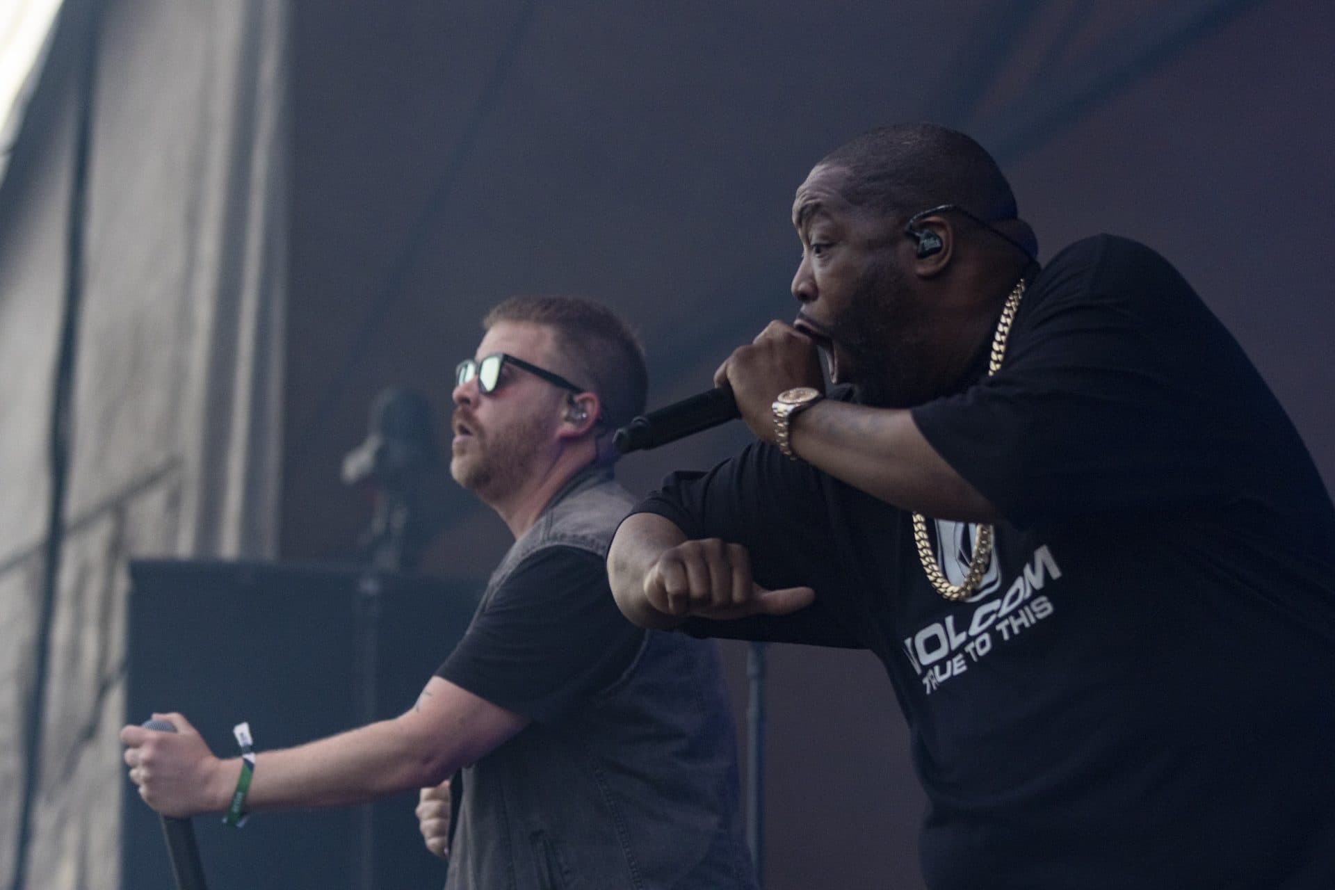 Killer Mike, right, and El-P of Run the Jewels performing at the Boston Calling Music Festival. (Jesse Costa/WBUR)
