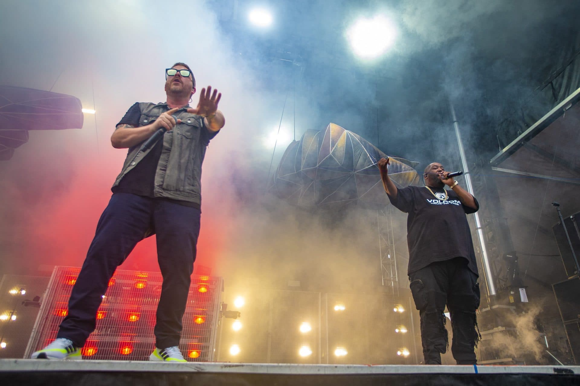 El-P and Killer Mike of Run the Jewels performing at the Boston Calling Music Festival. (Jesse Costa/WBUR)