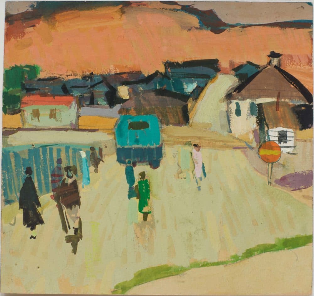 Felix Lembersky, &quot;Workers’ Town,&quot; Nizhny Tagil, the Urals, 1958, gouache on paper. (Courtesy)