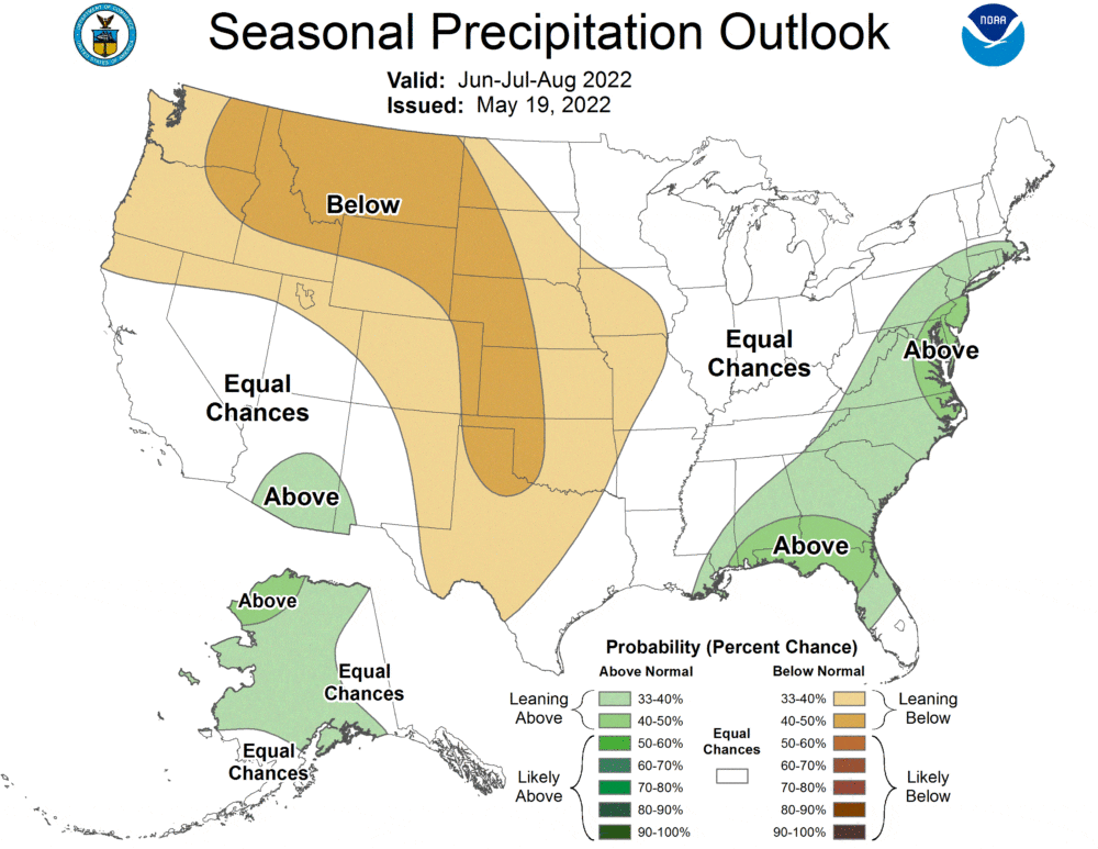 NOAA's Summer Forecast for June, July and August 2022. (Courtesy NOAA)