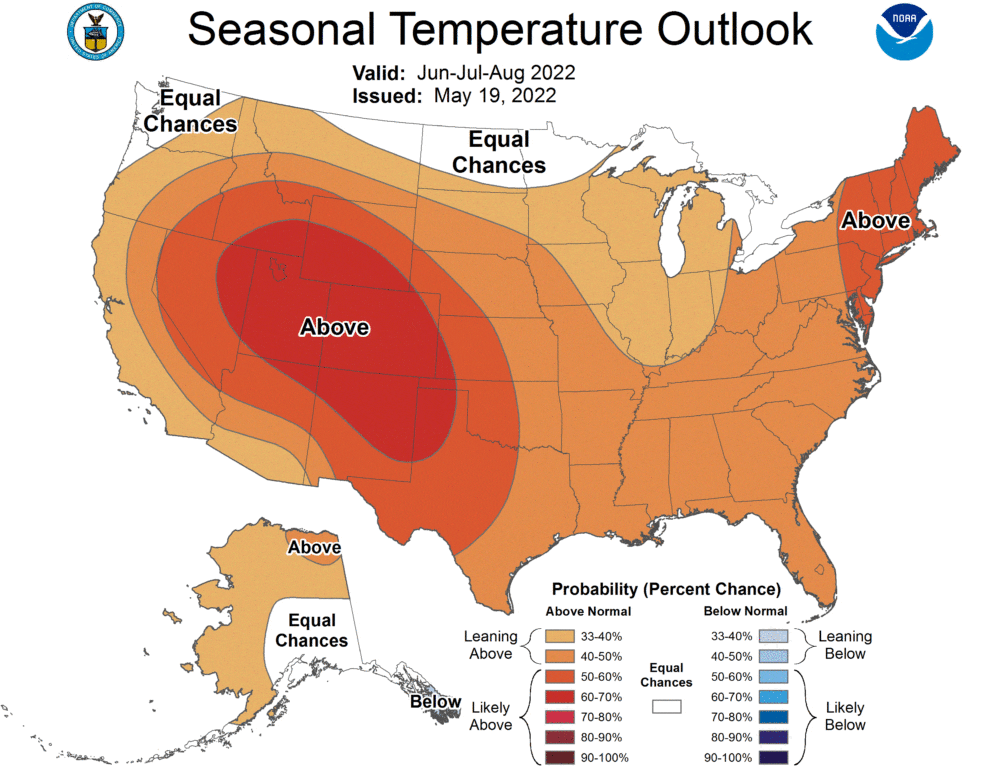 NOAA's Summer Forecast for June, July and August 2022. (Courtesy NOAA)