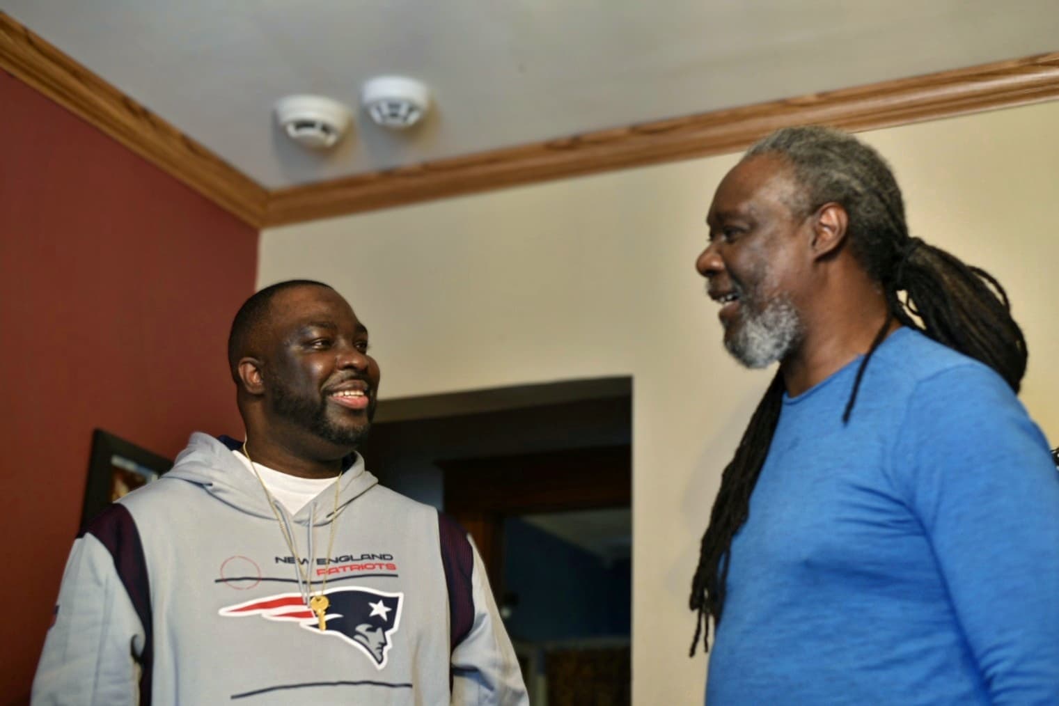 William Allen speaks with his father, Thurston Allen, hours after being released from prison (Courtesy photo Patty DeJuneas)