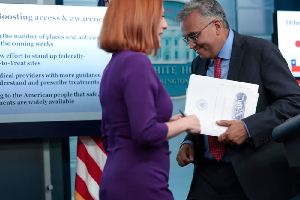 White House Coronavirus Response Coordinator Dr. Ashish Jha departs after speaking at a daily press conference in the James Brady Press Briefing Room of the White House on April 26, 2022 in Washington, DC. (Anna Moneymaker/Getty Images)