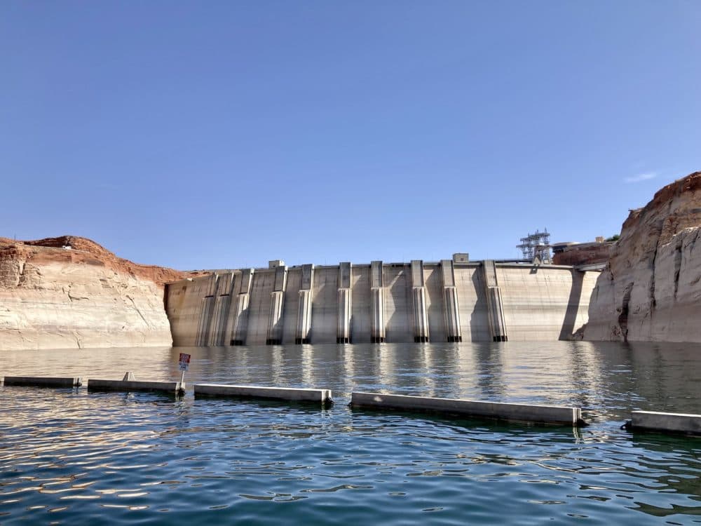 Lake Powell’s water levels at Glen Canyon Dam are only about 30 feet from being too low to generate hydropower for millions of people in the Southwestern U.S. (Peter O'Dowd/Here &amp; Now)