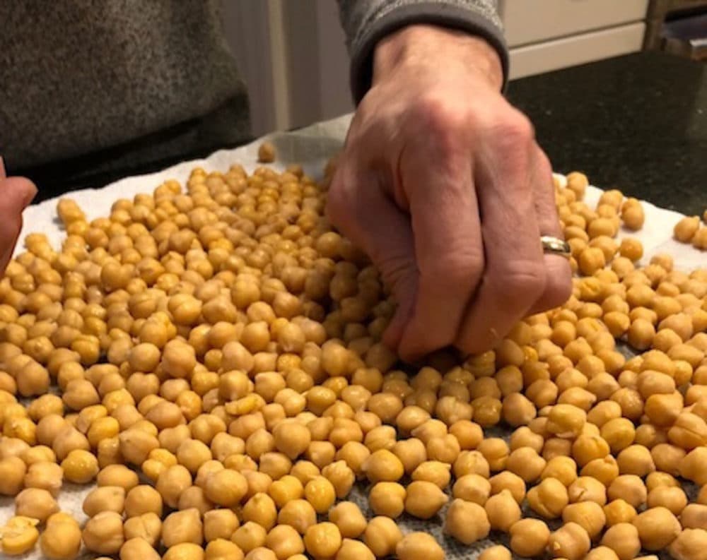 A whole pile of chickpeas. (Barbara Moran/WBUR)