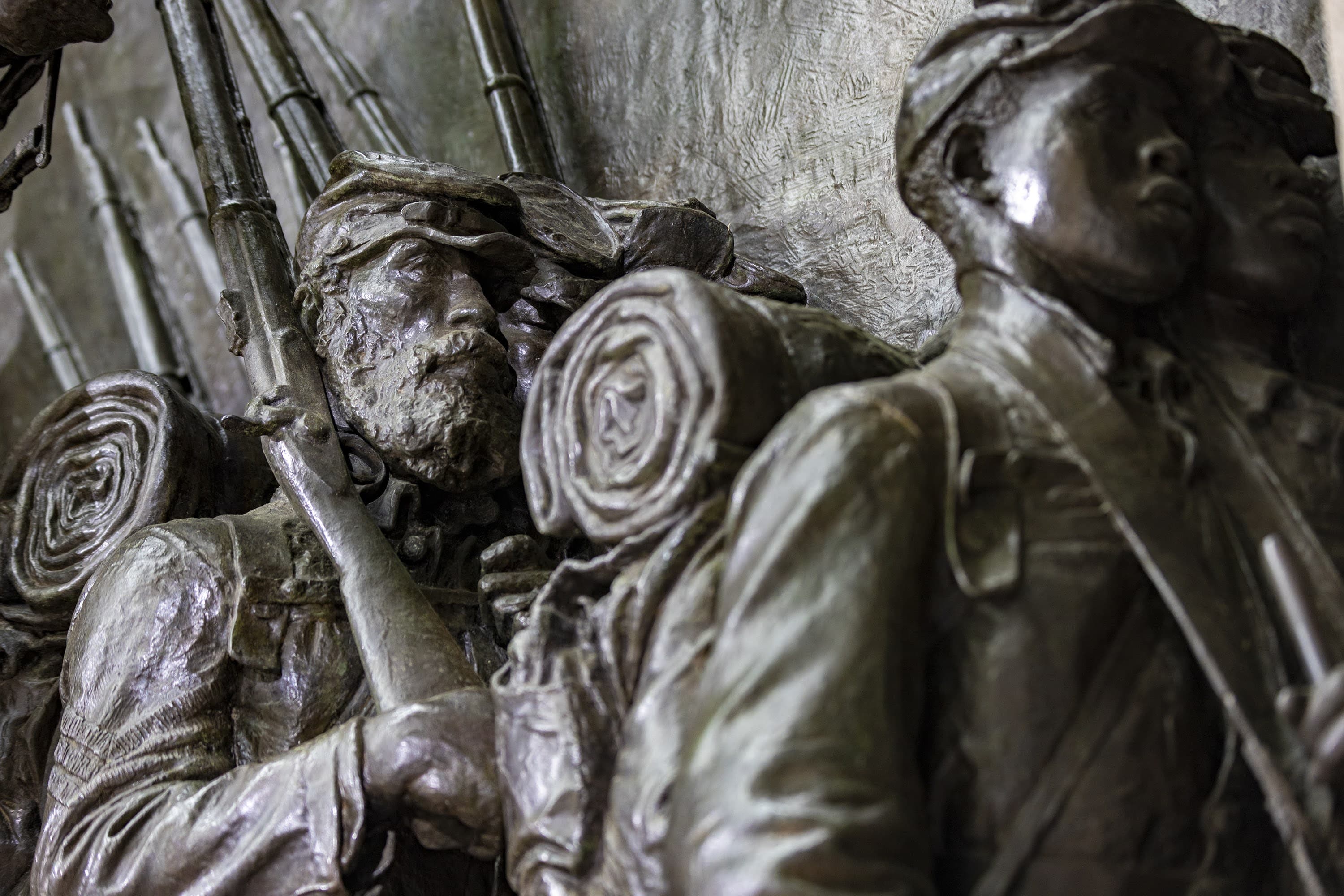 The fully restored Robert Gould Shaw and the 54th Regiment Memorial. (Jesse Costa/WBUR)
