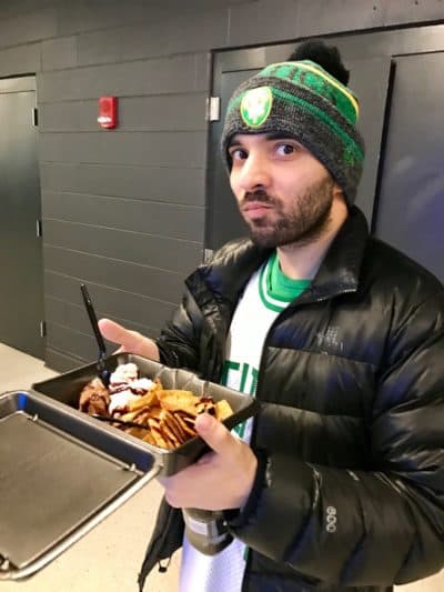 The author, with snacks, at a Celtics game during the 2017-2018 season. (Courtesy Danny Hajjar)