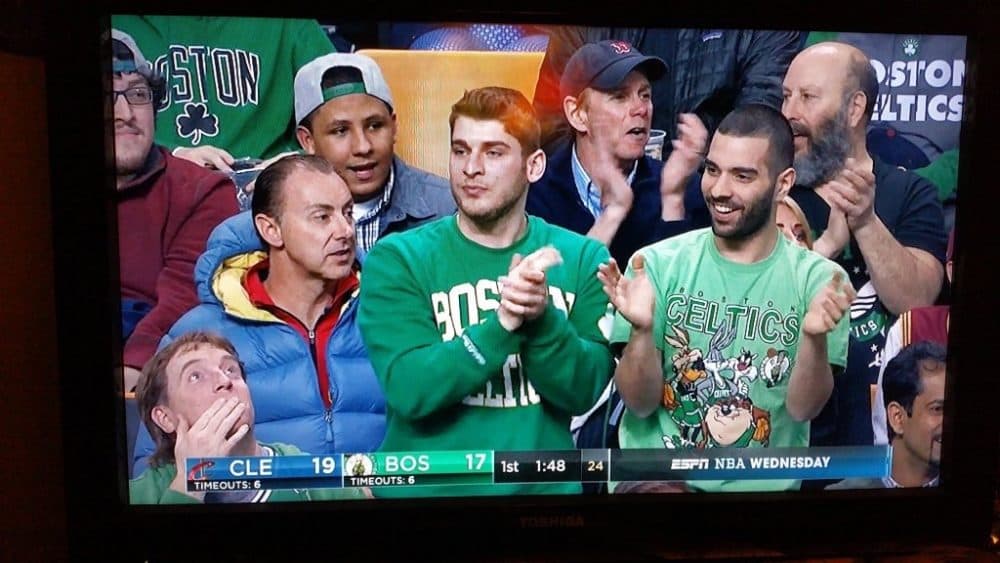 The author, in the Celtics t-shirt on the far right, at a game versus the Cleveland Cavaliers during the 2017-2018 season. (Courtesy Danny Hajjar)