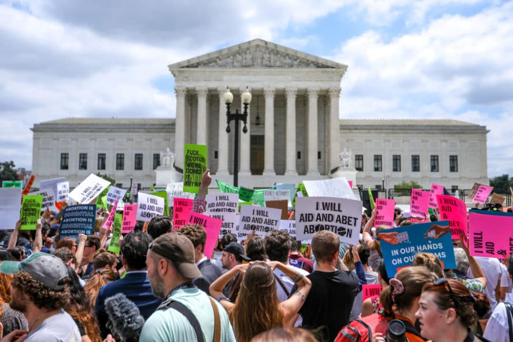 Abortion rights demonstrators gather outside the U.S. Supreme Court in Washington, D.C. on Friday. (Yasin Ozturk/Anadolu Agency via Getty Images)