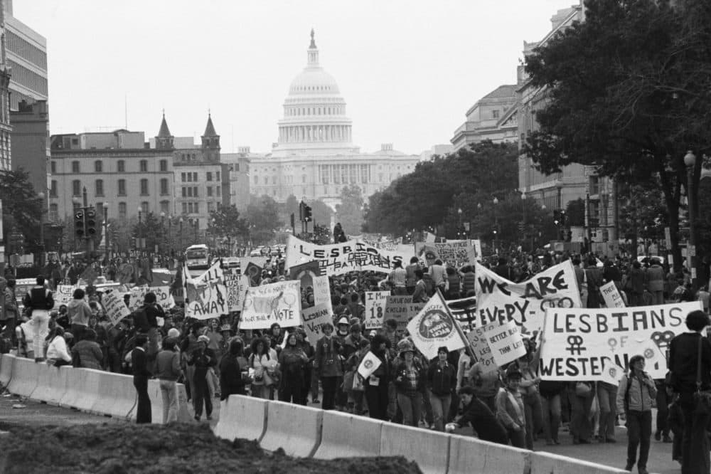 In 1979, thousands s march down Pennsylvania Avenue to dramatize their plea for equal rights.  