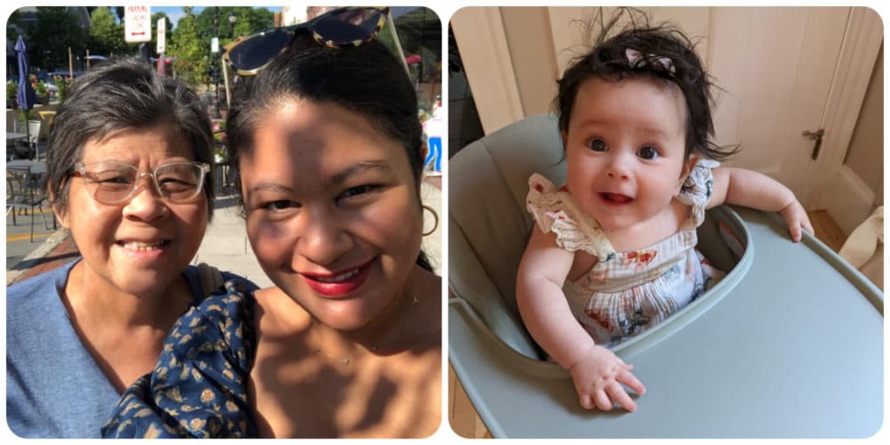 The author with her daughter, Elizabeth, in Portsmouth, N.H., and baby Lily who accompanied Elizabeth to care for Grace when she first entered hospice. (Courtesy Grace Segran)